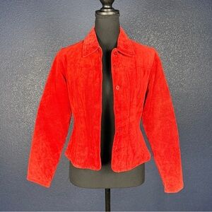 Vintage 90s Live a Little Red Leather Suede Jacket, Size PP (XS)
